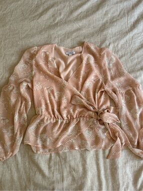 Express Floral Wrap Tie Blouse Puff Sleeve Top Medium